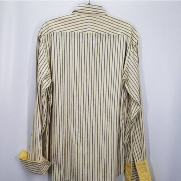Ted Baker London Men's White Yellow Blue Striped Button Up Shirt Sz 17 Flip Cuff - Picture 6 of 13
